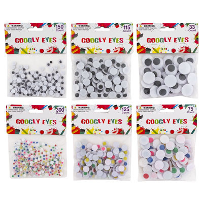 CRAFT GOOGLY EYES 6 SIZES BLACK OR MULTI COLOR 33-300CT CRAFT PBH