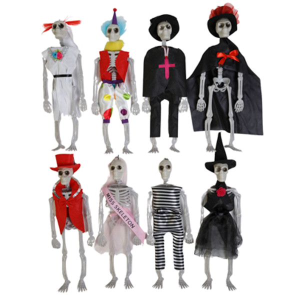 SKELETON HANGING DECOR 8AST DRESSED UP 13INL HLWN/HT