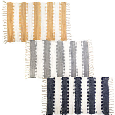 COTTON STRIPED RUG WITH FRINDGES 3 ASSORTED COLORS WITH BEIGE 24 X 42