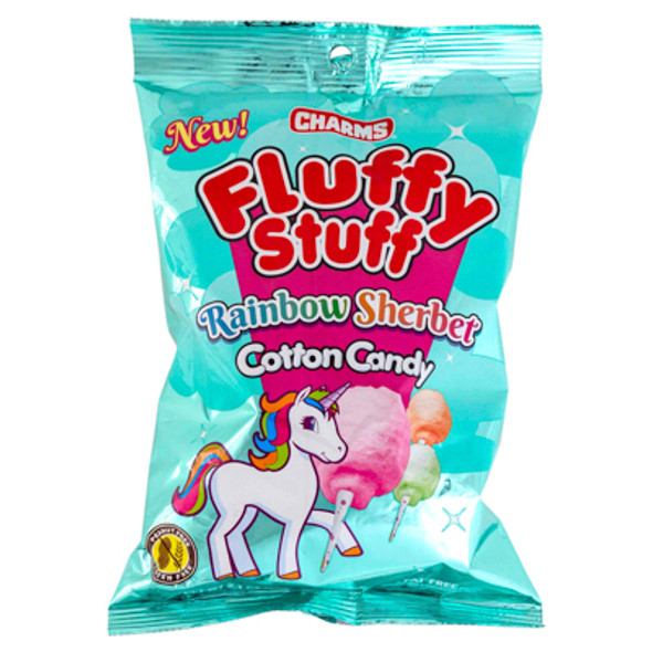 FLUFFY STUFF COTTON CANDY RAINBOW SHERBERT 2.1 OZ PEG BAG ON MERCHANDISE STRIP