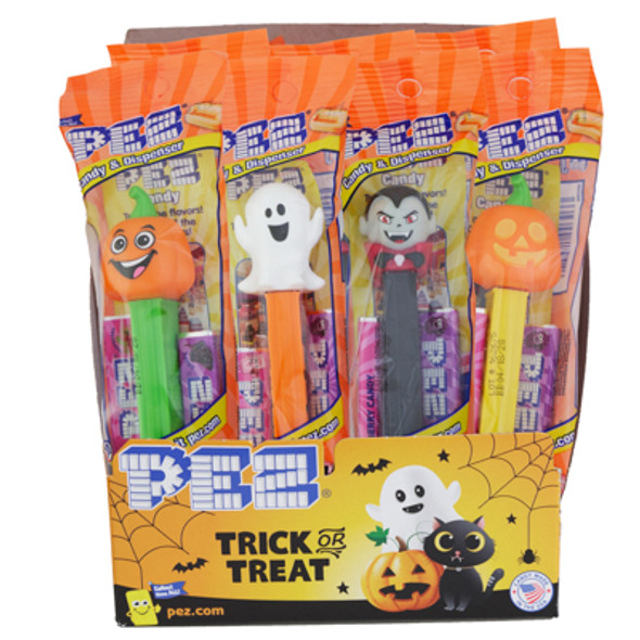 PEZ HALLOWEEN ASSORTMENT COUNTER DISPLAY 1 DISPENSER + 2 ROLL S CANDY PER PKG