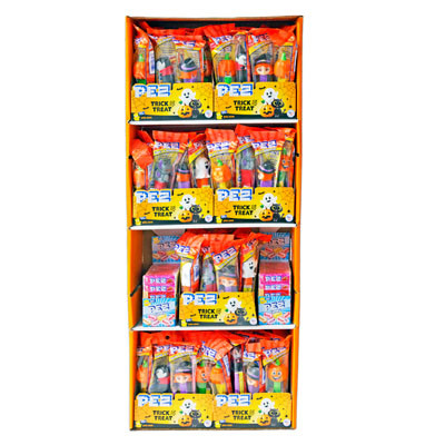 PEZ HALLOWEEN ASSORTMENT 84 POLY BAGS DISPENSER + CANDY 24 PKG 6 ROLLS CANDY FLOOR DISPLAY