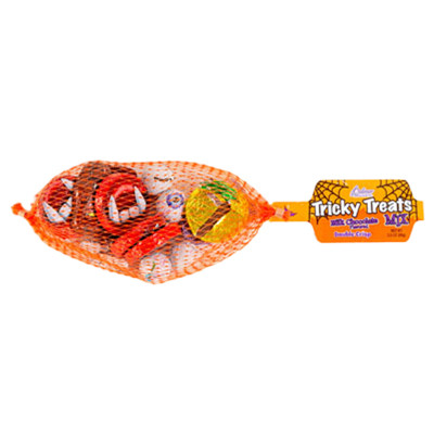 TRICKY TREATS 3.5 OZ BAG MILK CHOCOLATE FLAVORED IN COUNTER DISPLAY