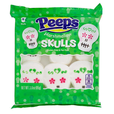 PEEPS 6CT HALLOWEEN MARSHMALLOW SKULLS 3 OZ IN COUNTER DISPLAY