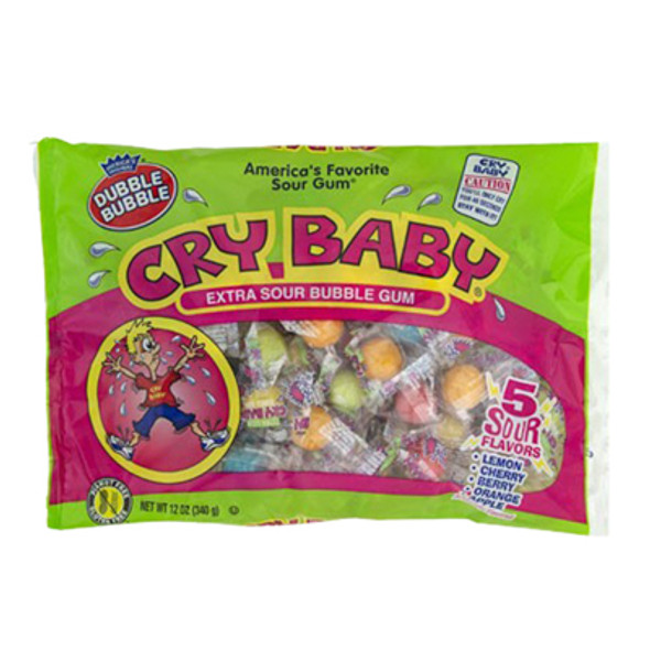 DUBBLE BUBBLE CRY BABY XTRA SOUR GUMBALLS 12 OZ BAG COUNTER DISPLAY