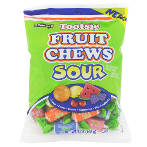 TOOTSIE SOUR FRUIT CHEWS 7 OZ PEG BAG SHIPPER