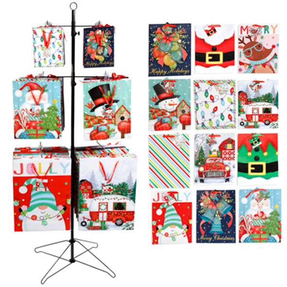 GIFT BAG CHRISTMAS 3 SIZES W/SPINNER RACK 96 LG 72 MED 48 XL - 216 PC GIFT BAG CHRISTMAS 3 SIZES W/SPINNER RACK 96 LG 72 MED 48 XL - 216 PC