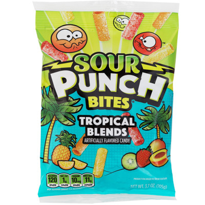 SOUR PUNCH BITES TROPICAL BLENDS 3.7 OZ HANGING BAG