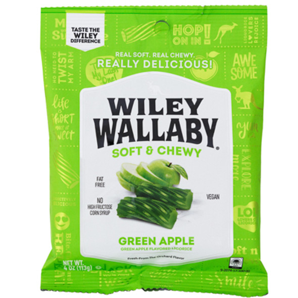 LICORICE WILEY WALLABY GREEN APPLE 4 OZ PEG BAG NO AMAZON SALES