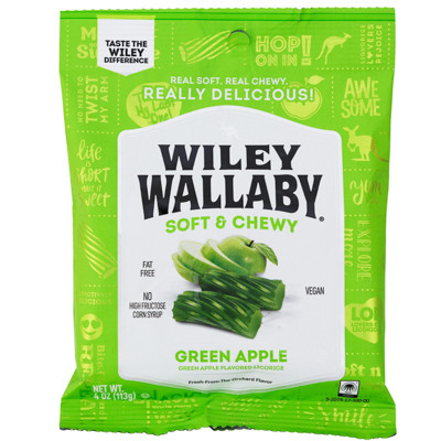 LICORICE WILEY WALLABY GREEN APPLE 4 OZ PEG BAG NO AMAZON SALES