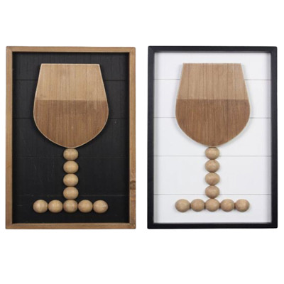WALL ART 2AST WINE GLASS W/BLESSING BEADS WOOD FRAMED ($11.25)