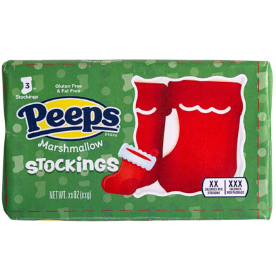CHRISTMAS PEEPS 3CT MARSHMALLOW STOCKINGS 1.5 OZ COUNTER DISPLAY