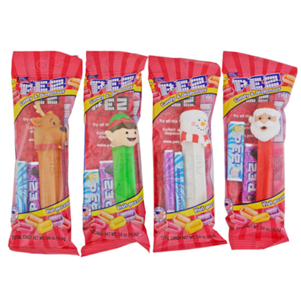 PEZ CHRISTMAS DISPENSER/CANDY INCLUDES 2 ROLLS CANDY 6 ASSORTED COUNTER DISPLAY