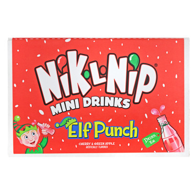 NIK-L-NIP ELF PUNCH MINI DRINKS 1.39 OZ COUNTER DISPLAY CHRERRY/GREEN APPLE 4 PACK