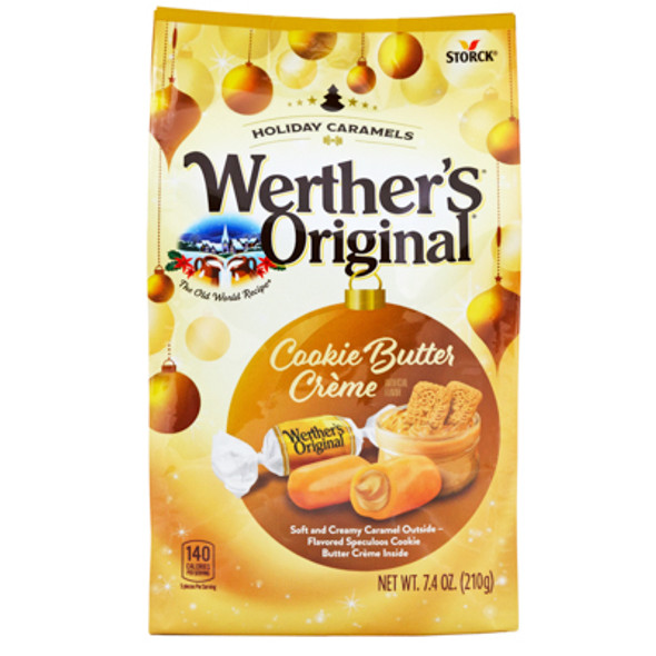 WERTHERS HOLIDAY CARAMELS COOKIE BUTTER CREME 7.4 OZ STAND UP BAG COUNTER DISPLAY WERTHERS HOLIDAY CARAMELS COOKIE BUTTER CREME 7.4 OZ STAND UP BAG COUNTER DISPLAY