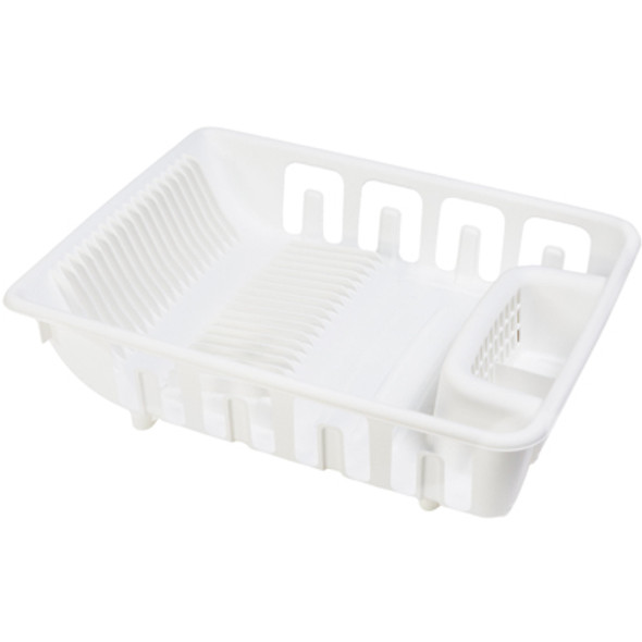 DISH RACK ALL IN ONE SELF DRAINING WHITE PLASTIC 13.5X5X17.5