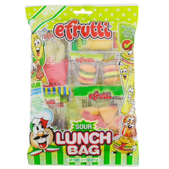 EFRUTTI SOUR LUNCH BAG GUMMI CANDY 2.7 OZ PEG BAG COUNTER DISPLAY