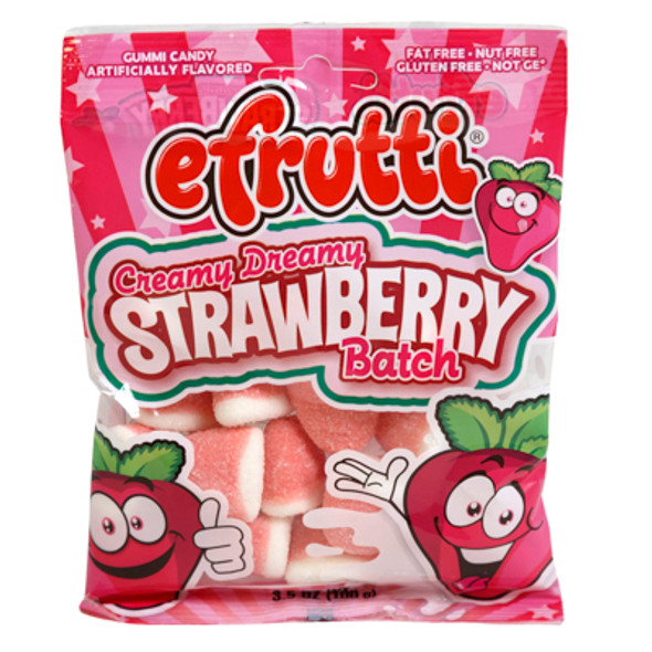 EFRUTTI CREAMY DREAMY STRAWBERRIES GUMMY CANDY 3.5 OZ PEG BAG COUNTER DISPLAY