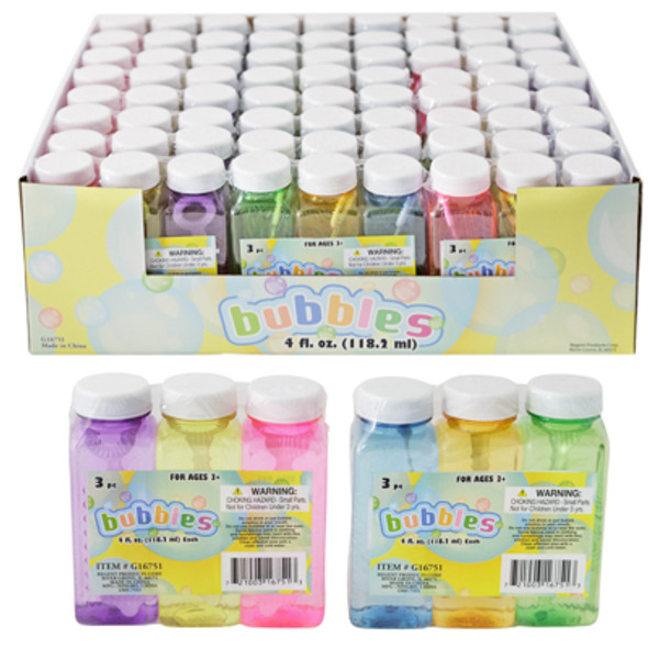 BUBBLE 24PC 3PK 4OZ TRANSLUCENT SQUARE BOTTLE COUNTER DISPLAY
