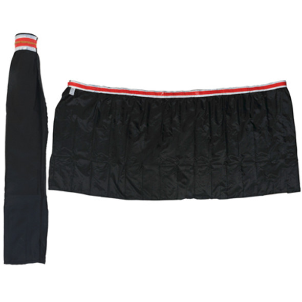 TABLE SKIRTING 14' X 30"  D-SKIRT  BLACK, PLEATED, SELF ADHESIVE, FIRE RETARDANT,POLYESTER