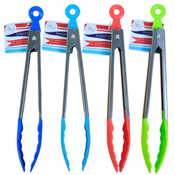 TONGS METAL W/PP HEAD 4AST SUMMER COLORS 10.125IN L/HT