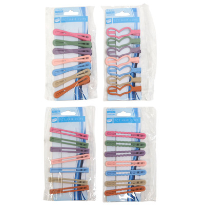 HAIR CLIPS 7CT MULTI-COLOR 4AST STYLES HEART/RECTANGLE/2LOOP/WAVY POWDERCOAT FINISH TCD IN POLYBAG