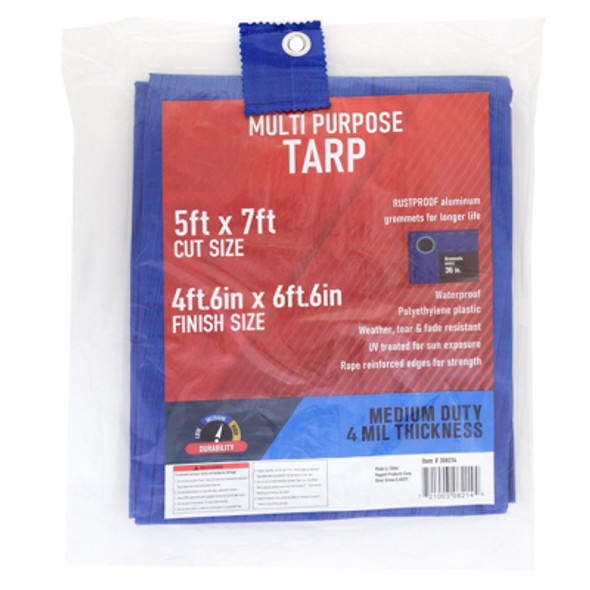 TARP 4.6X6.6 BLUE 4MIL WEATHER RESISTANT IN PDQ
