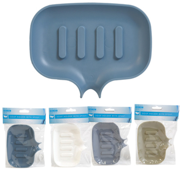 SOAP DISH PLASTIC W/DRAIN AWAY SPOUT 4AST COLORS 5.51X4.33IN PBH SOAP DISH PLASTIC W/DRAIN AWAY SPOUT 4AST COLORS 5.51X4.33IN PBH