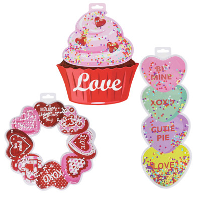 HANGING DECOR VALENTINE PAPERBOARD/PLASTIC W/CONFETTI 3AST 12-17.5IN H/UPC LABEL