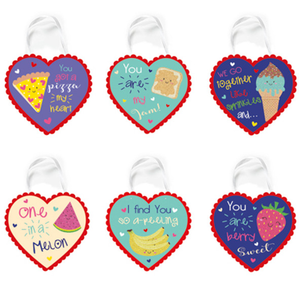 HANGING DECOR VALENTINE HEART WALL PLAQUE  6AST FUN FOOD DESIGNS W/GLITTER MDF 11.8X11IN COMPLY/LABEL