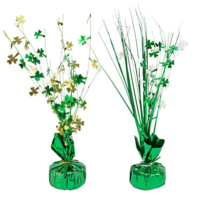 TABLE DECOR ST PAT TINSEL SPRAY CENTERPIECE/ BALLOON HOLDER 2AST W/SHAMROCKS UPC LABEL