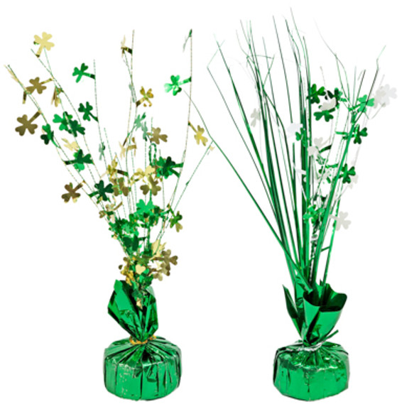 TABLE DECOR ST PAT TINSEL SPRAY CENTERPIECE/ BALLOON HOLDER 2AST W/SHAMROCKS UPC LABEL