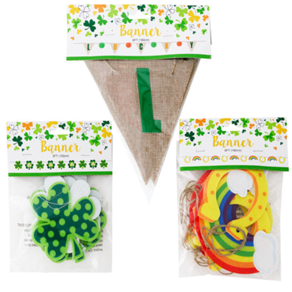 BANNER ST PATRICKS DAY 3AST FELT/BURLAP FLAG 4FT/5FT/6FT PBH BANNER ST PATRICKS DAY 3AST FELT/BURLAP FLAG 4FT/5FT/6FT PBH