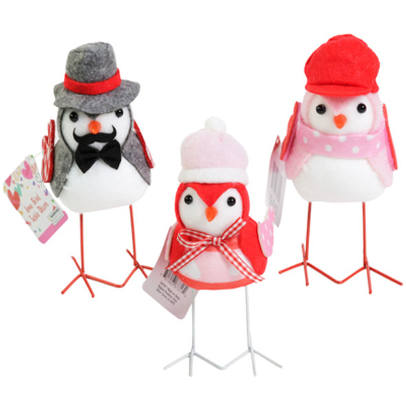 TABLE DECOR VALENTINE LOVE BIRD 3ASST 5 - 6.25IN VAL HT