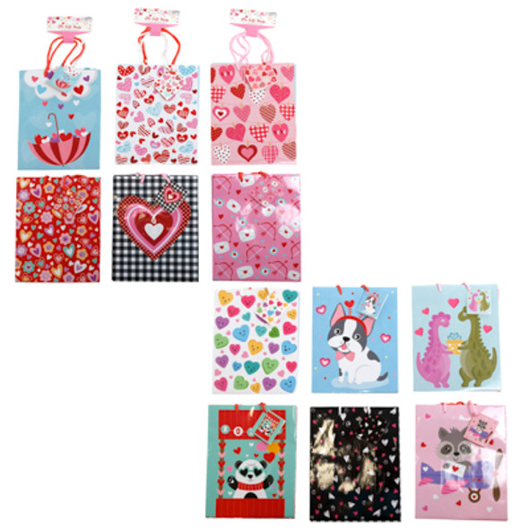 GIFT BAG 2PK VALENTINE MEDIUM 7.1X4X8.9IN 6AST COMBOS VAL BARBELL HDR