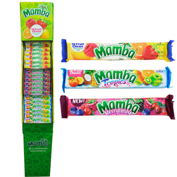 MAMBA FRUIT CHEWS STICK PACK 2.8 OZ 3 ASSORTED FLOOR DISPLAY