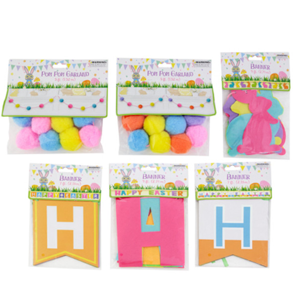 BANNER EASTER 6 AST POMPOM 5FT/HOTSTAMP PAPER 7FT/FELT 9FT PBH