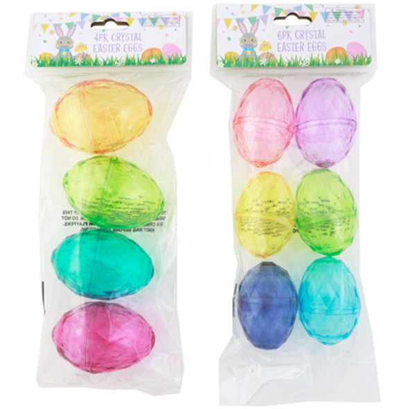 EASTER EGGS CRYSTAL DIAMOND 4PK LG OR 6PK MED ASST TRANS TINT COLORS EASTER INSERT HDR