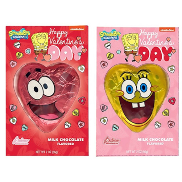 VALENTINE CANDY SPONGEBOB HEART MILK CHOCOLATE FLAVORED 2 OZ COUNTER DISPLAY VALENTINE CANDY SPONGEBOB HEART MILK CHOCOLATE FLAVORED 2 OZ COUNTER DISPLAY