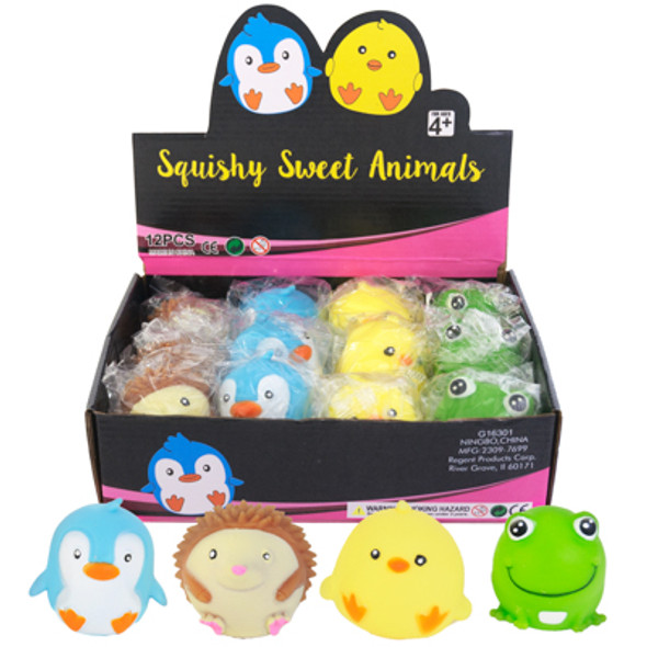 SQUISHY SQUEEZE ANIMAL 4AST IN 12PC PDQ PB/LABEL FROG/BLUEBIRD/HEDGEHOG/CHICK