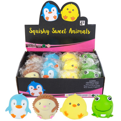SQUISHY SQUEEZE ANIMAL 4AST IN 12PC PDQ PB/LABEL FROG/BLUEBIRD/HEDGEHOG/CHICK