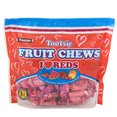 VALENTINE CANDY VANILLA & CHERRY TOOTSIE FRUIT CHEWS 11.5 OZ LAYDOWN BAG