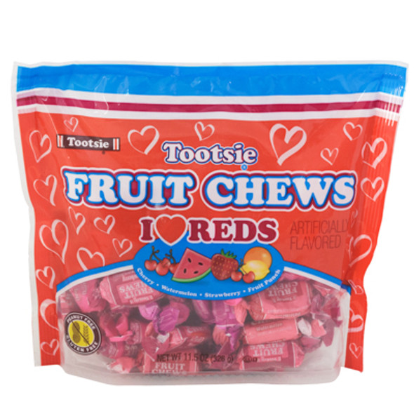 VALENTINE CANDY VANILLA & CHERRY TOOTSIE FRUIT CHEWS 11.5 OZ LAYDOWN BAG