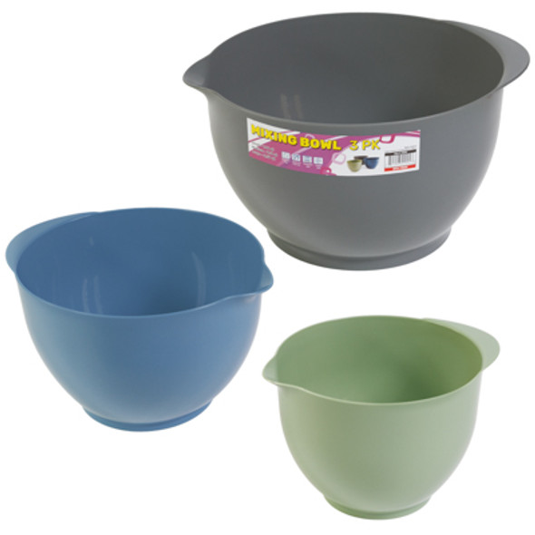 MIXING BOWL 3PK S-M-L 3 ASSOTED COLORS GREEN, BLUE, GRAY MIXING BOWL 3PK S-M-L 3 ASSOTED COLORS GREEN, BLUE, GRAY