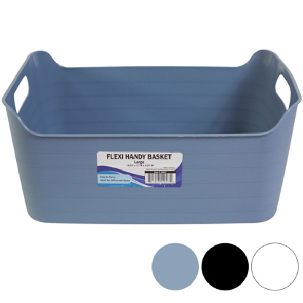 FLEXIBLE BASKET LARGE 14 X 11 X 6 - 3 ASSORTED COLORS WHITE BLACK GRAY FLEXIBLE BASKET LARGE 14 X 11 X 6 - 3 ASSORTED COLORS WHITE BLACK GRAY