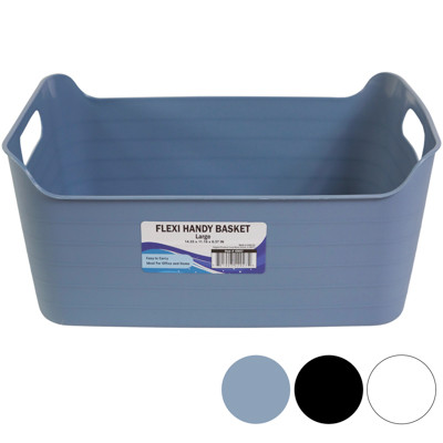 FLEXIBLE BASKET LARGE 14 X 11 X 6 - 3 ASSORTED COLORS WHITE BLACK GRAY