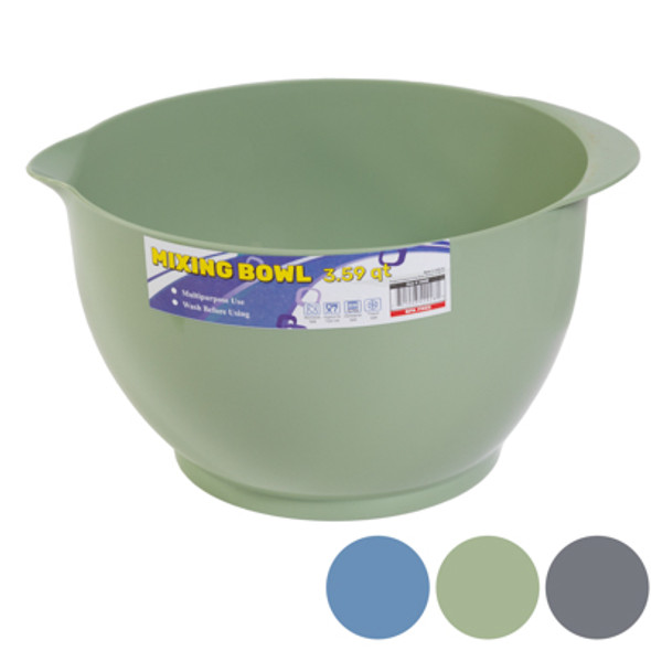 MIXING BOWL 115 OZ 3400ML 3 ASSORTED COLORS GREEN BLUE GRAY MIXING BOWL 115 OZ 3400ML 3 ASSORTED COLORS GREEN BLUE GRAY