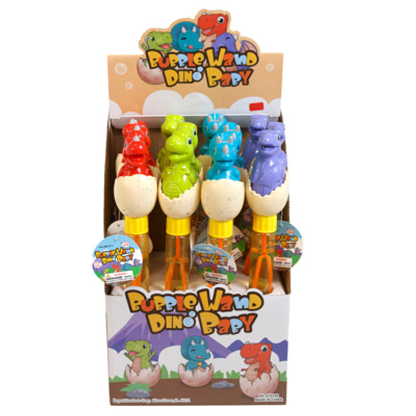 BUBBLE WAND BABY DINO IN EGG SHELL 11.22IN 4AST IN 12PC PDQ
