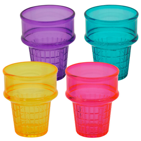 ICE CREAM CONE SHAPE CUP 15.2OZ 4AST TRANSLUCENT SUMMER BRITES 4.52 H X 3.5 D UPC LABEL ICE CREAM CONE SHAPE CUP 15.2OZ 4AST TRANSLUCENT SUMMER BRITES 4.52 H X 3.5 D UPC LABEL