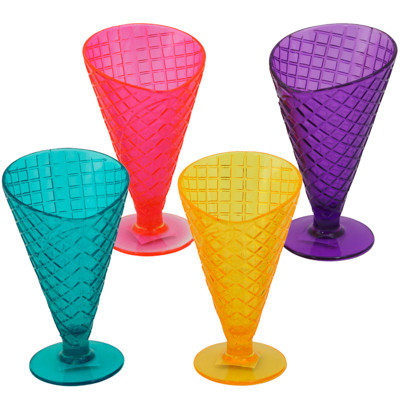 ICE CREAM WAFFLE CONE SHAPED CUP 8.45OZ 3.74D X 6.5H 4 AST TRANSLUCENT SUMMER BRITES UPC LABEL